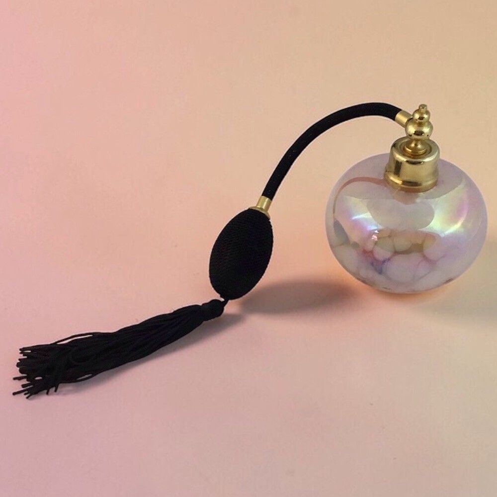 Vintage Irice Perfume Atomizer Bottle, Pink Iridescent, 5 In Tall